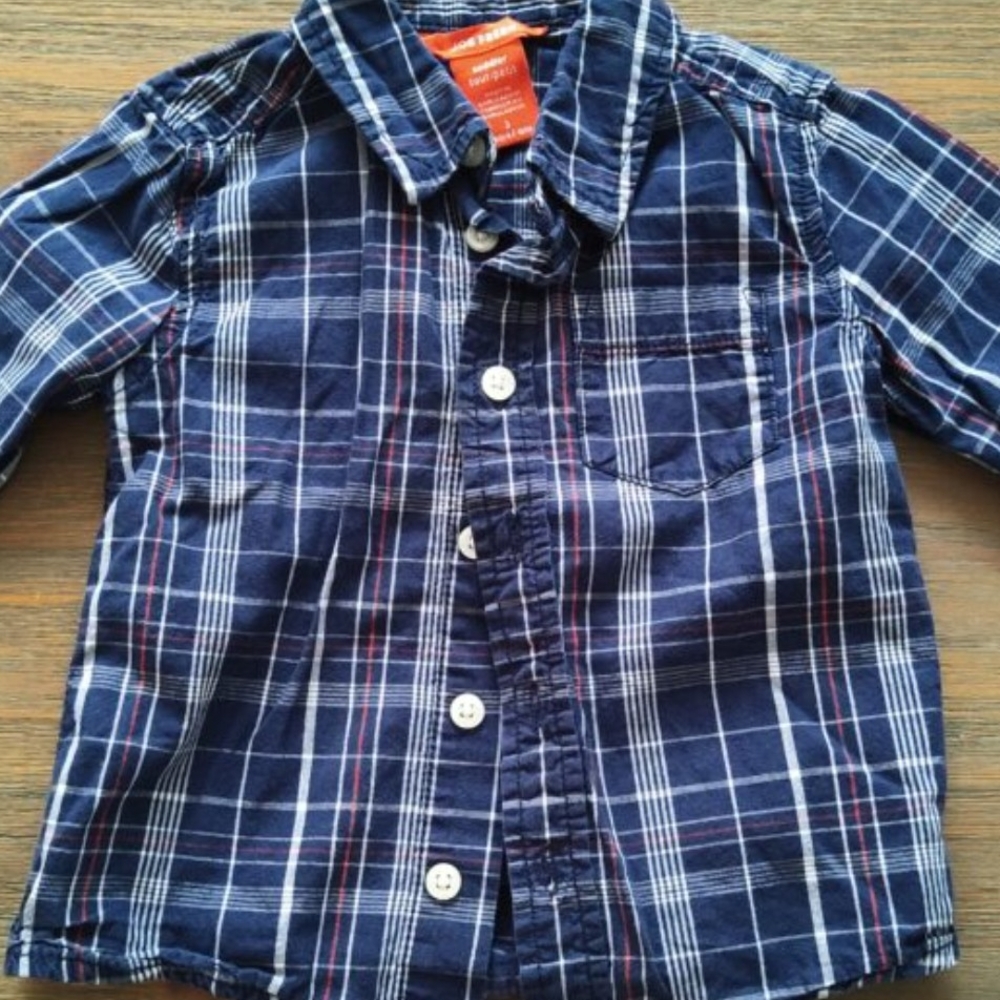 Joe Fresh Kids Navy and White Plaid Button Down Shirt